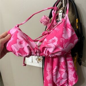 Pink Floral Kids One Piece Swimsuit